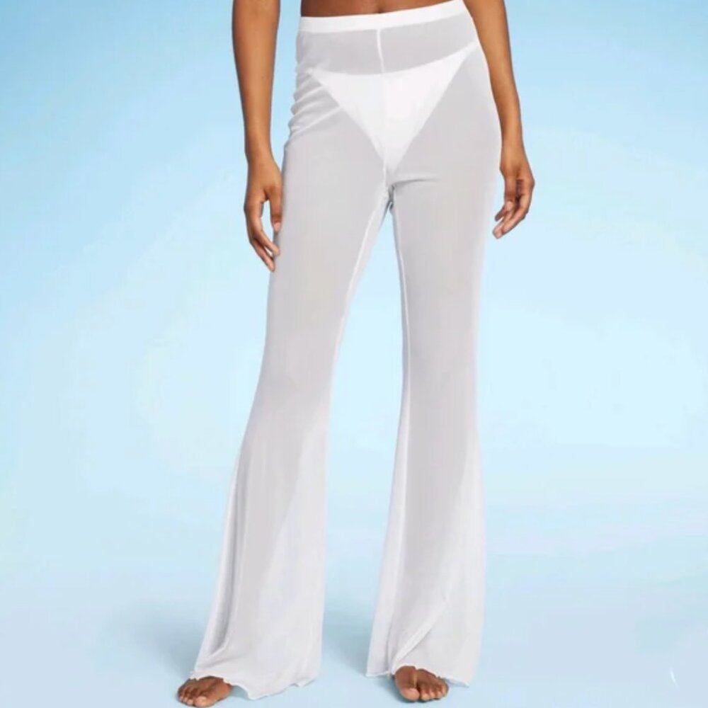 NEW Wild Fable Sheer White Flare Mesh Pants – Size L (12–14) – Swim Cover Up